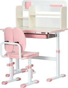 HOMCOM Gyermek Tanuló Íróasztal és Szék Szett 3 Éves Kortól Magasságban Állítható Gyerek Íróasztallal 1 Fiókkal, 1 Polccal és Dönthető Asztallappal |