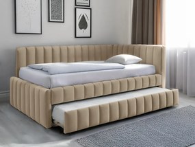 COMFINO VELVET kárpitozott ágy kihúzható vendégággyal, 120 x 200 cm, krém