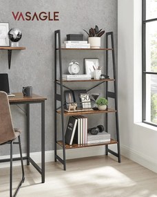 Könyvespolc 4 szintes 63x34x137 cm, rusztikus barna és fekete színben,