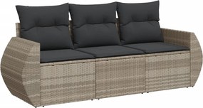 vidaXL 3 részes világosszürke polyrattan kerti ülőgarnitúra párnával