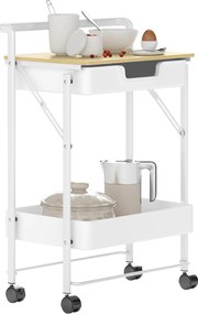 HOMCOM 2-Tier Görgős Használati Kocsi 1 Fiókkal és 1 Kosárral - Konyhai Kocsi Szervező Hálószobába, Nappaliba és Irodába - Fehér | Aosom