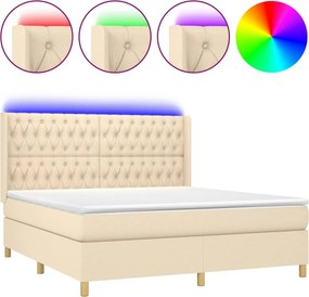 vidaXL krémszínű szövet rugós és LED-es ágy matraccal 180 x 200 cm