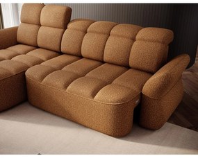 Sárga-barna bársony kinyitható-tárolóhelyes sarokkanapé (bal oldali-heverő résszel) Beneth – ELTAP