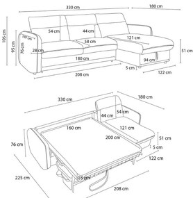Fekete kinyitható sarokkanapé (variálható) Achille – Bobochic Paris