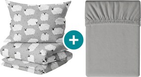 Krepp ágyneműhuzat készlet WHITE SHEEPS POLY szürke + Jersey gumis lepedő 90 x 200 cm szürke, egyszemélyes