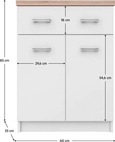 Komód 2D1S/60, fehér/sonoma tölgy, TOPTY TYP 41