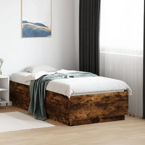 füstös tölgy színű szerelt fa ágykeret LED-del 90 x 190 cm
