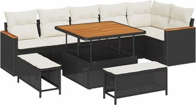 vidaXL Kerti Kanapé Szett 9 pcs Fekete polirattan