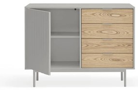 Szürke-natúr színű alacsony komód tölgyfa dekorral 108x80 cm Sierra – Teulat