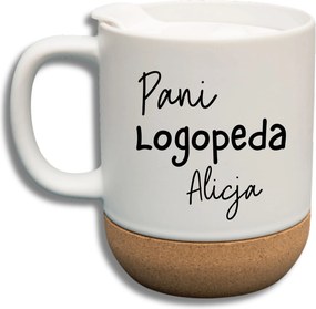 Fehér Bögre Fedéllel És Parafa Aljjal Logopédus Ajándék