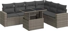 vidaXL 7 részes szürke polyrattan kerti ülőgarnitúra párnákkal