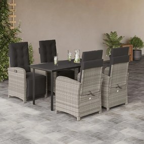 5részes világosszürke polyrattan kerti étkezőgarnitúra párnával