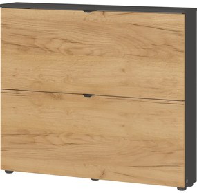 Antracitszürke-natúr színű billenő ajtós függő cipőtartó tölgyfa dekorral 100x85x19 cm Renell – Germania