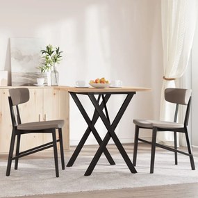 Tömör fenyőfa és acél étkezőasztal X-vázzal 70x70x75,5 cm