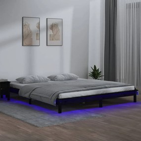 Fekete tömör fa ágykeret led-világítással 120 x 200 cm