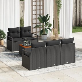 6 darabos kertikápolna szett párnákkal Fekete Poli rattan Akácia, 2 személyes kertikápolna tárolóval és párnákkal Fekete Poli rattan