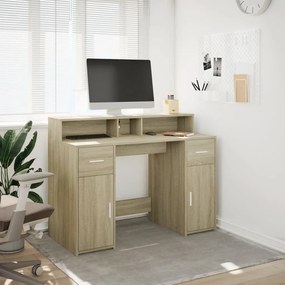 sonoma tölgy színű szerelt fa íróasztal LED-ekkel 120x55x91 cm