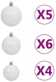 61 részes fehér-szürke karácsonyi gömbszett csúccsal + 150 LED