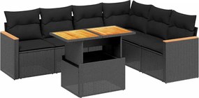 vidaXL 7 részes fekete polyrattan kerti ülőgarnitúra párnával