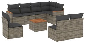 9 részes szürke polyrattan kerti ülőgarnitúra párnákkal