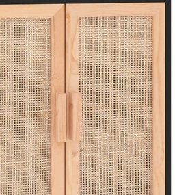 fekete tömör fenyő/természetes rattan tálalószekrény 60x30x70cm
