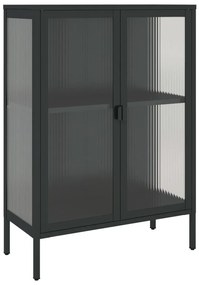 fekete üveg és acél tálalószekrény 75 x 35 x 105 cm