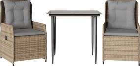 vidaXL 3 részes bézs polyrattan kerti étkezőgarnitúra párnákkal