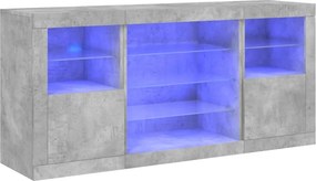 vidaXL betonszürke tálalószekrény LED-világítással 142,5 x 37 x 67 cm