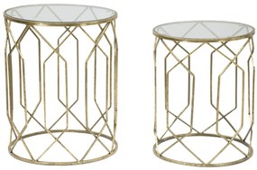 Oro aranyszínű fém kisasztal készlet üveg lappal – 2 db – Duetto