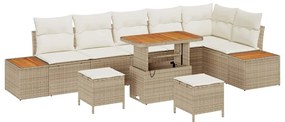 vidaXL Kerti Kanapé Szett 9 pcs Bézs polirattan