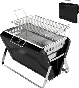 Outsunny rozsdamentes faszenes BBQ füstölő sütőrácsokkal – hordozható, összecsukható lábak, 40 x 28 x 25,5 cm, fekete | Aosom