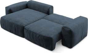 Sötétkék zsenília kinyitható sarokkanapé (bal oldali-heverő résszel) Kuki – Makamii