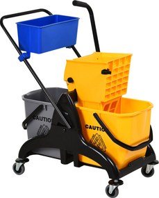 HOMCOM Professzionális Tisztítókocsi Oldalpreses Kihúzóval 26 L Vödör + Tárolókosár 78 x 45 x 95 cm Sárga | Aosom