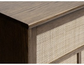 Sötétbarna alacsony komód tolóajtóval, tölgyfa dekorral 180x80 cm Barrali – Unique Furniture