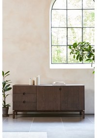 Sötétbarna alacsony komód tölgyfa dekorral 160x73 cm Arun – Unique Furniture