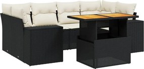 vidaXL 7 részes fekete polyrattan kerti ülőgarnitúra párnával