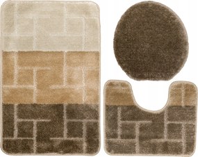 Teramo 3 Részes Csúszásgátló Fürdőszobaszőnyeg Szett Bézs Wc-párnával