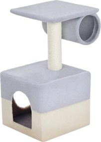 PawHut Macska Kaparófa 31x31x58 cm Középső Postával, Puha Fészek Kaparásra, Alvásra és Játékra Szürke és Bézs Színben | Aosom