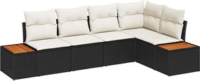 vidaXL Kerti Kanapé Szett párnával 5 pcs Fekete Poli rattan