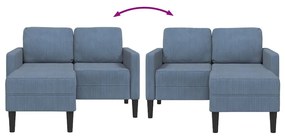 kék vászon 2 üléses kanapé L-alakú kanapéval 125 cm
