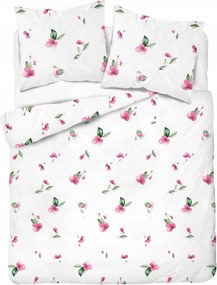 Hálószobai ágyneműhuzat 180x200 pamut virágos fehér rózsaszín virágok