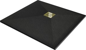 Mexen, Mexen Stone+ kompozytowy kwadratowy 70 x 70 cm, czarny, maskownica zlota - 44707070-G