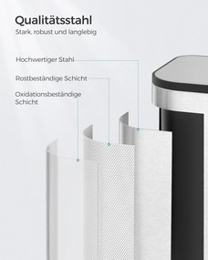 Konyhai szemetes, 20 literes pedálos kuka belső vödörrel, fedéllel, acél