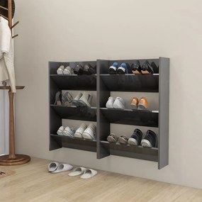 2 db magasfényű szürke szerelt fa fali cipősszekrény 60x18x90cm