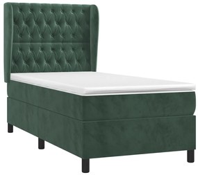 sötétzöld bársony rugós ágy matraccal 100 x 200 cm
