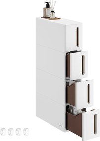 Keskeny gurulós tárolószekrény, 4 fiókkal, 40 L, 17,3 x 45,2 x 84 cm, felhőfehér