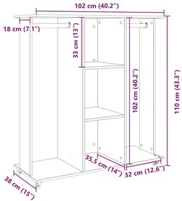 fekete szerelt fa ruhásszekrény kerékkel 102 x 38 x 110 cm