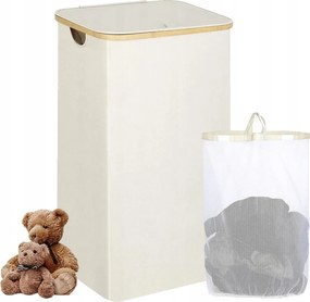 Keskeny Szennyestartó Kosár Játék Tároló Fedél Fogantyúval Bézs 63L