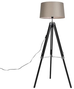 Állólámpa Tripod fekete, árnyalattal 45 cm vászon taupe