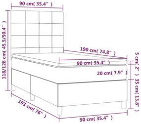 sötétszürke szövet rugós és LED-es ágy matraccal 90x190 cm